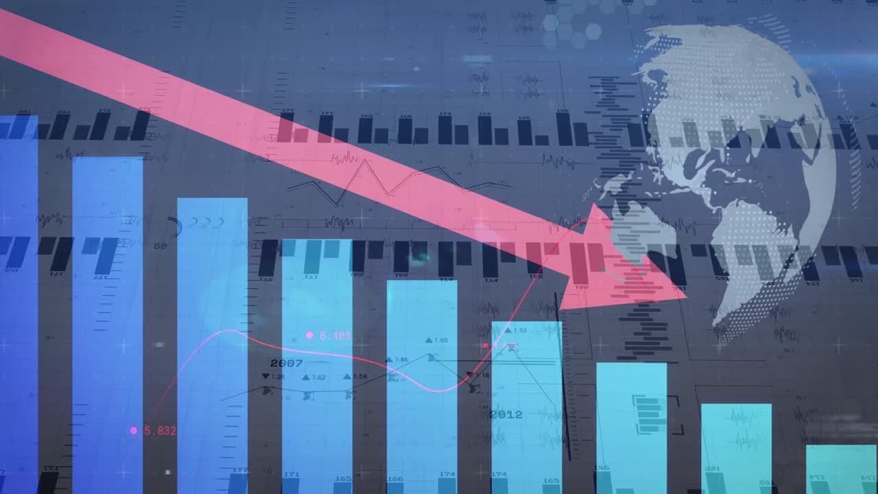 블랙 배경에 전 세계 금융 데이터 처리의 애니메이션