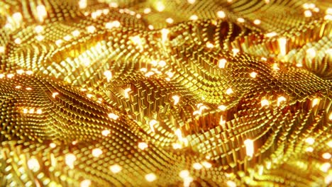 animated wave moving structure of gold cubes with glare and radiance. infinitely looped animation.