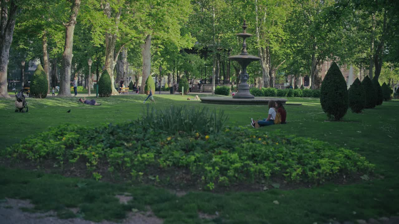 People relaxing in Zrinjevac Park, Zagreb