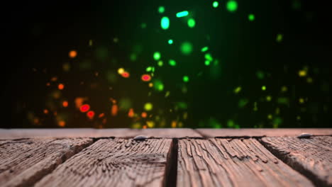 wooden deck and colorful bokeh lights