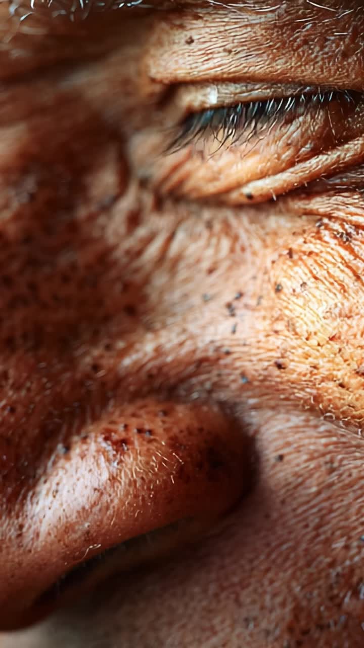 Close-Up of an Elderly Face Highlighting Unique Textures, Wrinkles, and Expressions That Reflect a Life Rich in Experience and Stories Behind Every Line
