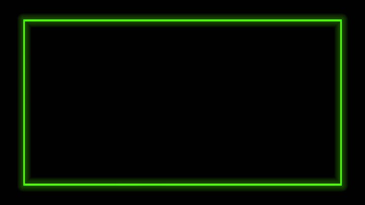Animación gráfica en movimiento minimalista con marco rectangular moderno de luz de neón verde sobre fondo oscuro.