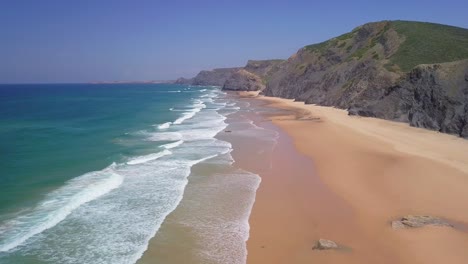 Ocean-beach-in-algarve-portugal,-west-coast-by-drone-in-4k