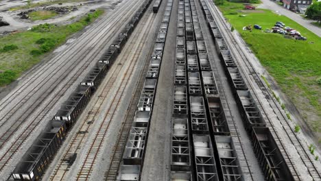 old abandoned railroad cars in a coal mining town in southeast ky. 30 fps at 4k drone footage