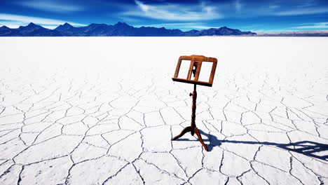 an-old-music-stand-is-on-white-salt-desert