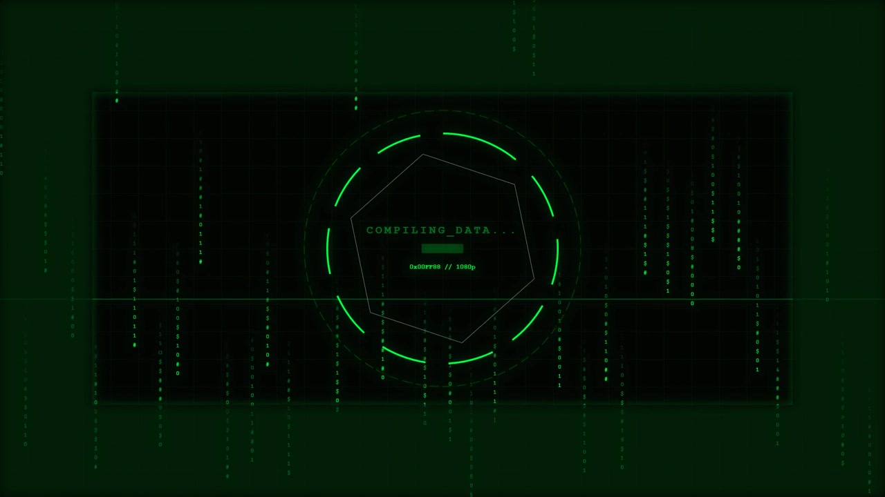 Digital HUD Interface With Green Matrix Code Background