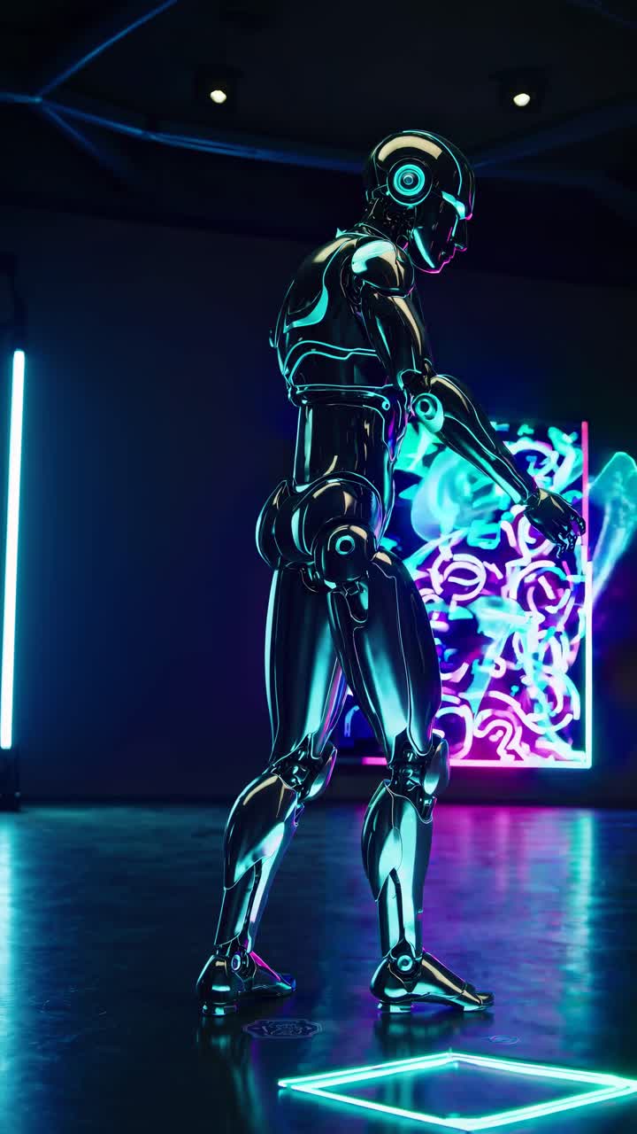 Robot IA futuristico in luce al neon