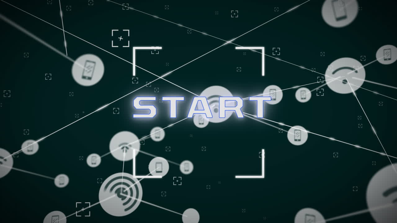 animación del texto de inicio a través de la red de conexiones con iconos