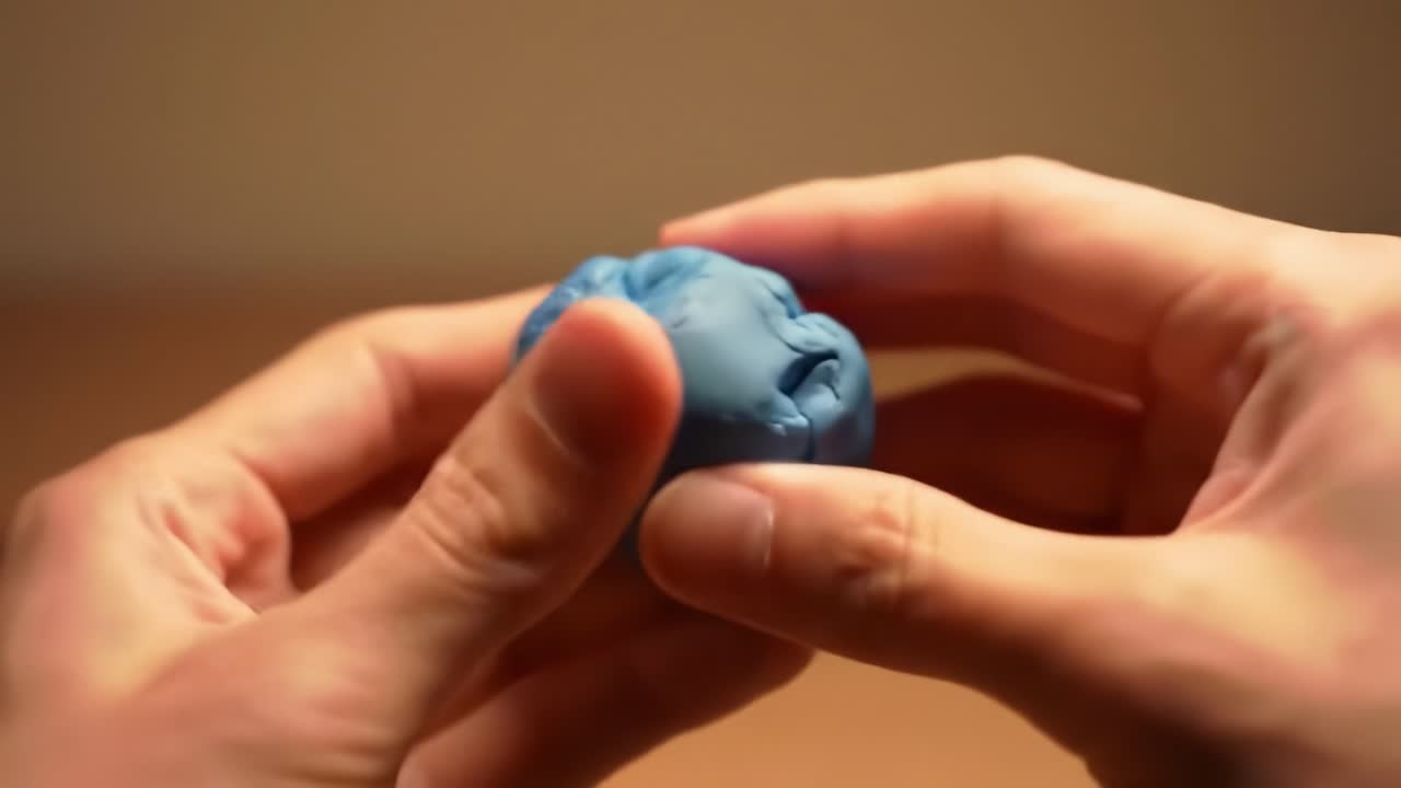A Close-Up View of Hands Skillfully Manipulating a Flexible Blue Material, Showcasing the Art of Creative Sculpting and Texture Exploration
