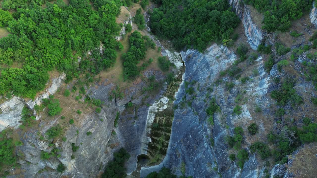 Greece waterfall Tsoukas Agia Anna no water dry in summer North Greece aerial drone Macedonia