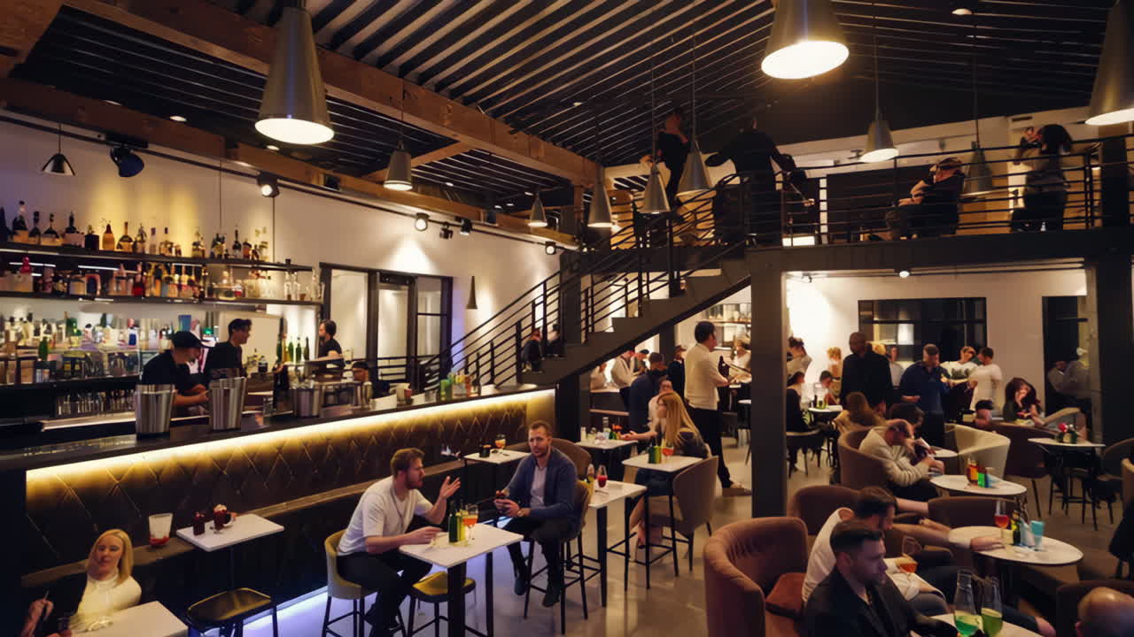 Lively Social Gathering in a Modern Bar Lounge