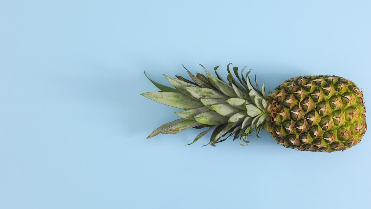 파스텔 블루 테마를 통과하는 파인애플. 스 모션