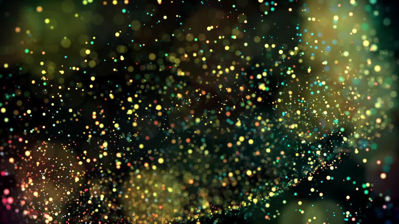 multicolored particles in liquid float and glisten. 4k 3d advection background with glittering particles, depth of field and bokeh isolated on black. Luma matte to cut out particles. 16