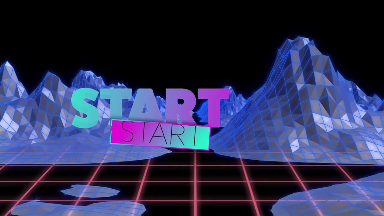 Animation of digital mountains over start text