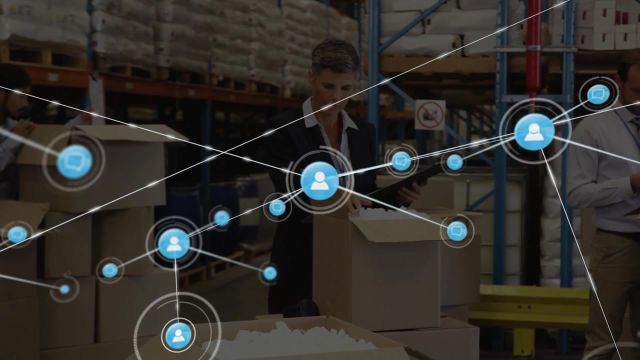 Center packer scanning items, initiating network overlay mapping workflows across warehouse
