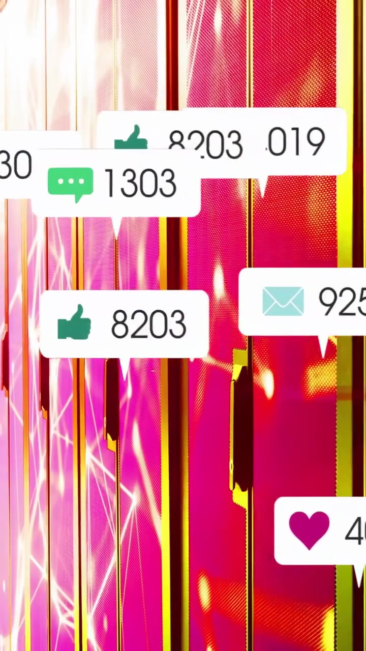Vertical video: Lines making alerts popping glossy panels icons moving counts updating showing data