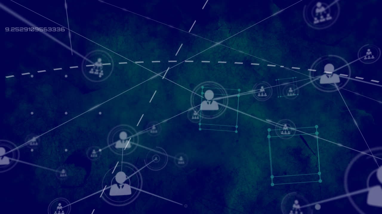 Animazione di una rete di connessioni con icone con cubi sullo sfondo.