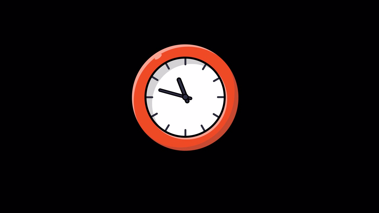 Lancette di un orologio animate che si muovono su sfondo nero.