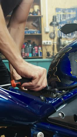 motorcycle repair in a workshop