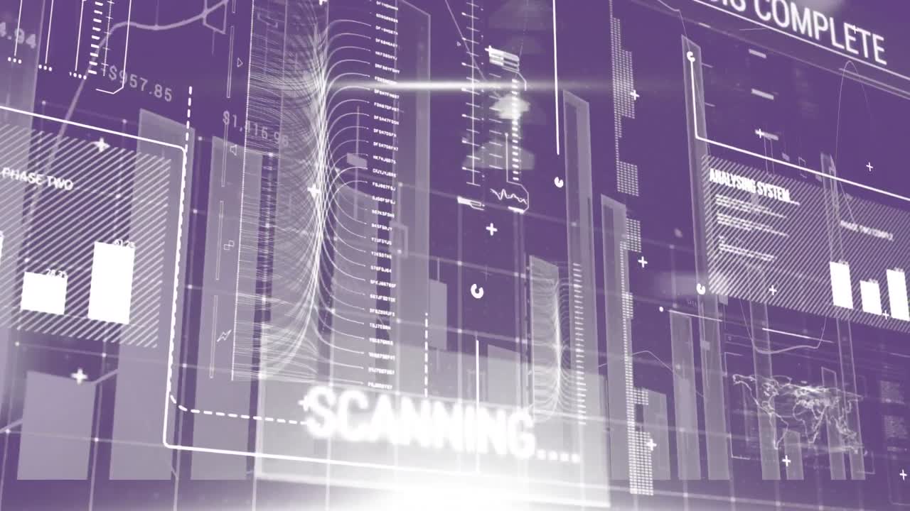 animazione digitale dell'interfaccia digitale con elaborazione dei dati su sfondo blu