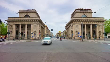 italy milan city sunny day traffic street crossroad panorama 4k timelapse