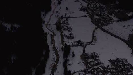 winter alpine village aerial view