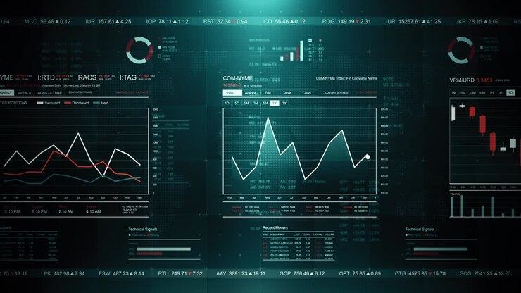 Online stock market charts. Digital financial information with economics trends. Seamless loop.