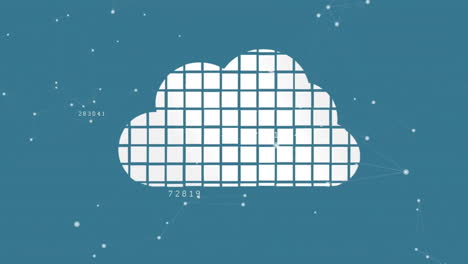 Animation of data processing and cloud icon on blue background