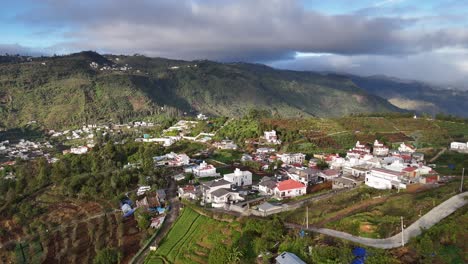 aerial cinematic view showing elevation and dense mountain life