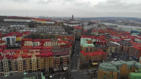 Vista-Aérea-De-La-Ciudad-De-Gotemburgo-Con-Muchos-Edificios-De-Fachada-Coloridos