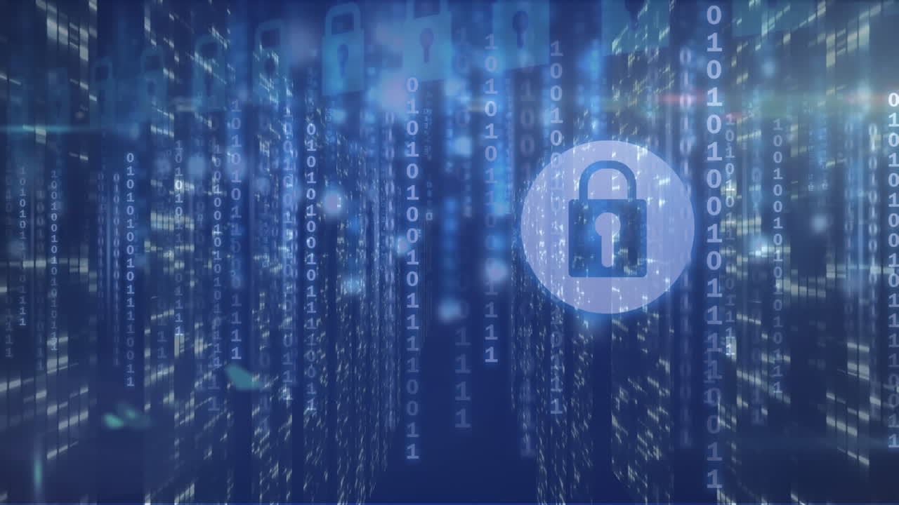 animación de codificación binaria y procesamiento de datos a través de servidores informáticos