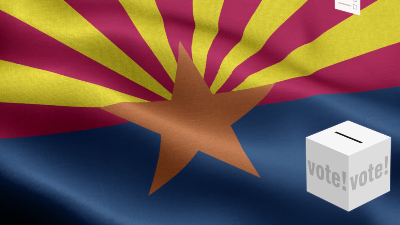 애리조나 주 - 투표용지가 애리조na 선택을 위해 상자에 날아갑니다 - 발 앞에 있는 투표용지 - 선거 - 투표 - 국가 발 애리조나는 주 파동 패턴 루프 가능한 요소 - 직물 질감과 끝없는 루프 - 애리소나 주 루프 가능한 발 - 미국 주 발