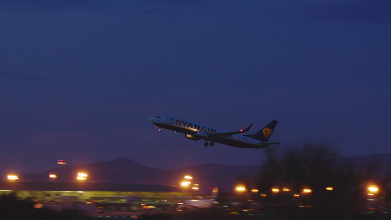 Ryanair Airplane Taking Off at Night