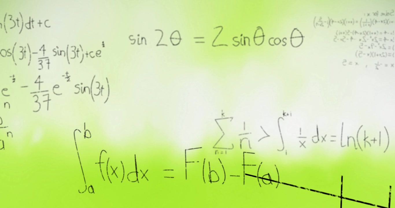 Animation of layers of mathematical formulae and equations over green and white light