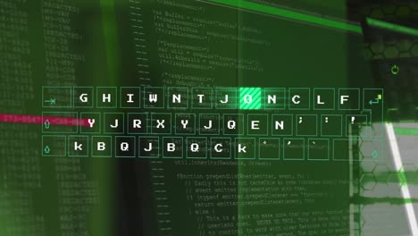 animation of data processing and keyboard over server room