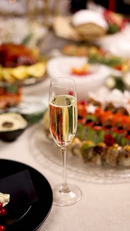 champagne toast at a festive holiday dinner