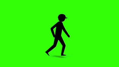 black icon man walking forward on green screen background.