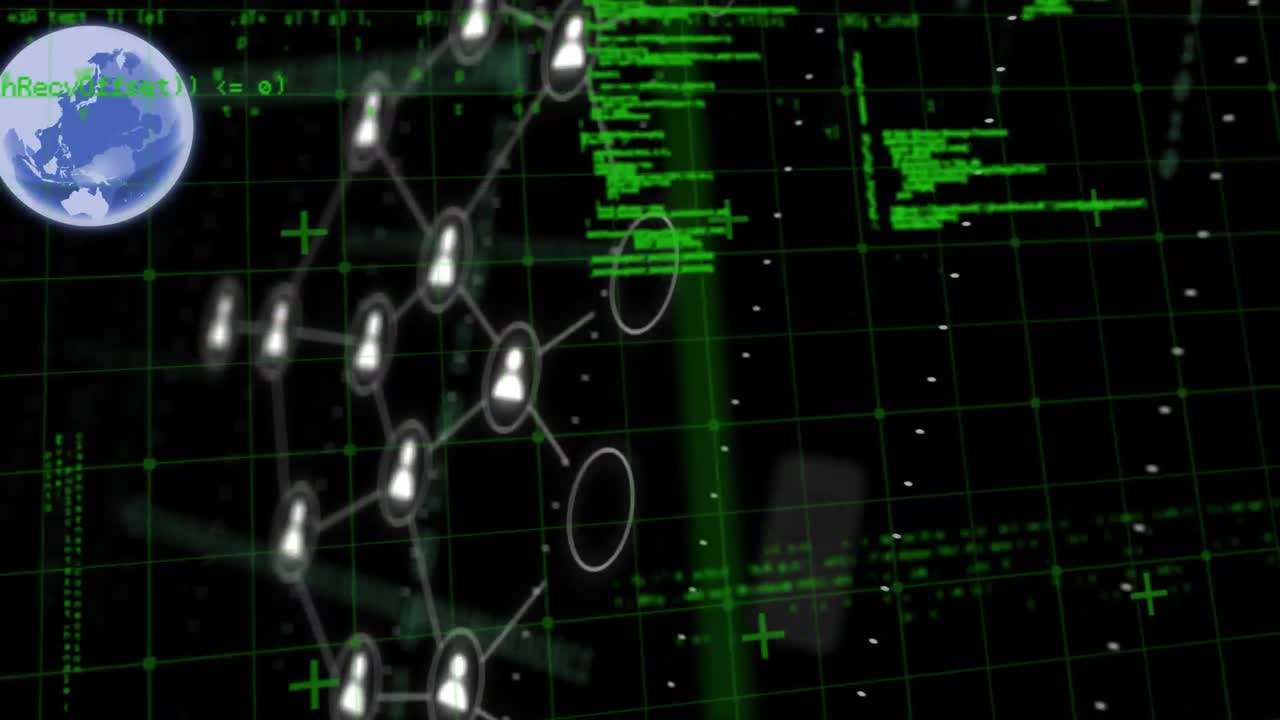 animación del globo con iconos y procesamiento de datos