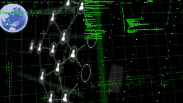 Animation of globe with icons and data processing