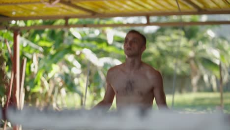 man jumping rope during outdoor training