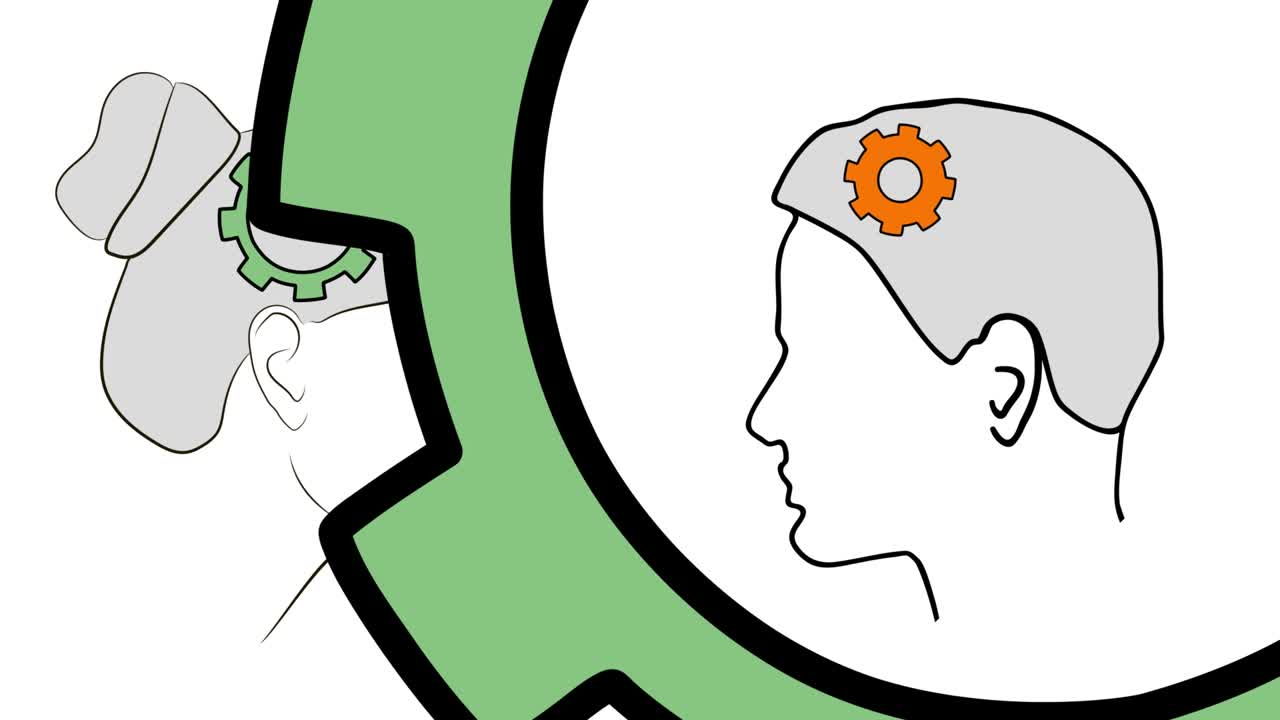 Man and woman. brain work. ideas. 4k video illustration.