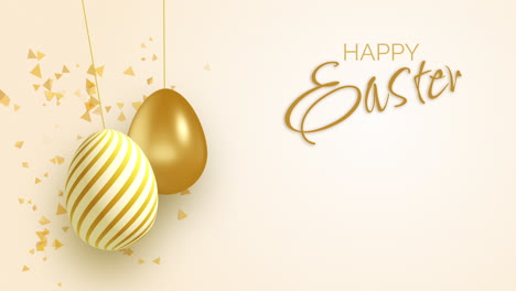 easter greeting template. animation of golden eggs on strings swaying. happy easter. yellow background with glitter. video motion graphic animation.