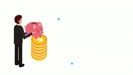 businessman with piggy savings and coins