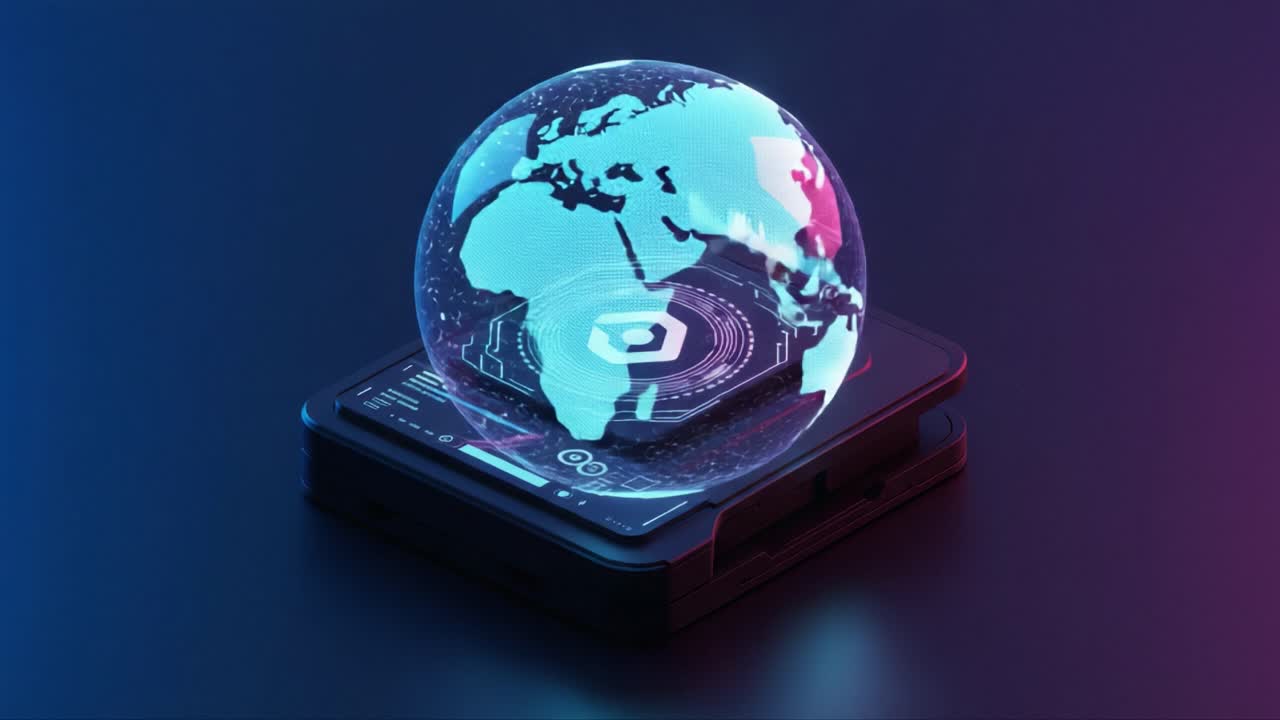 Futuristic Digital Interface Representing Global Connectivity Inside a Transparent Sphere, Showcasing Data Visualization and Spatial Awareness Technology