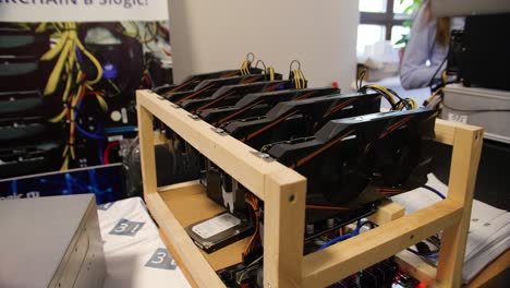 cryptocurrency mining rig display