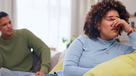 Sad-couple,-thinking-and-conflict-in-home