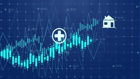 Animación-De-Iconos-Digitales-Y-Procesamiento-De-Datos-A-Través-De-La-Red-Grid-Sobre-Fondo-Azul.