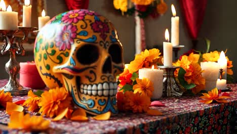 día del altar de los muertos con cráneo de azúcar