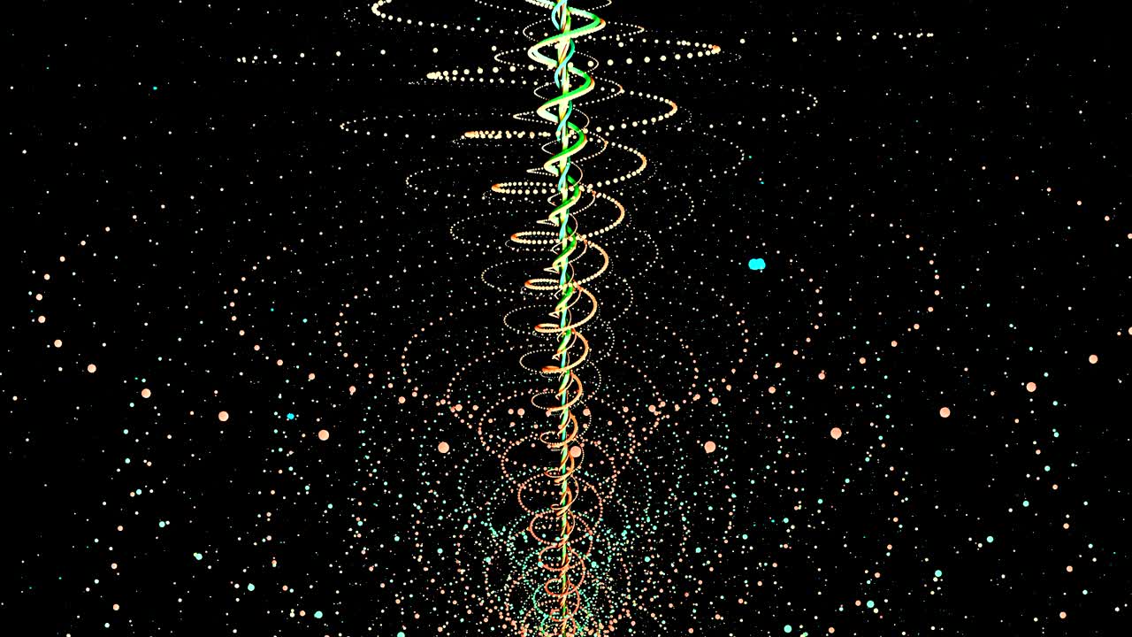 абстрактный анимационный видеоклип с вращающимися частицами