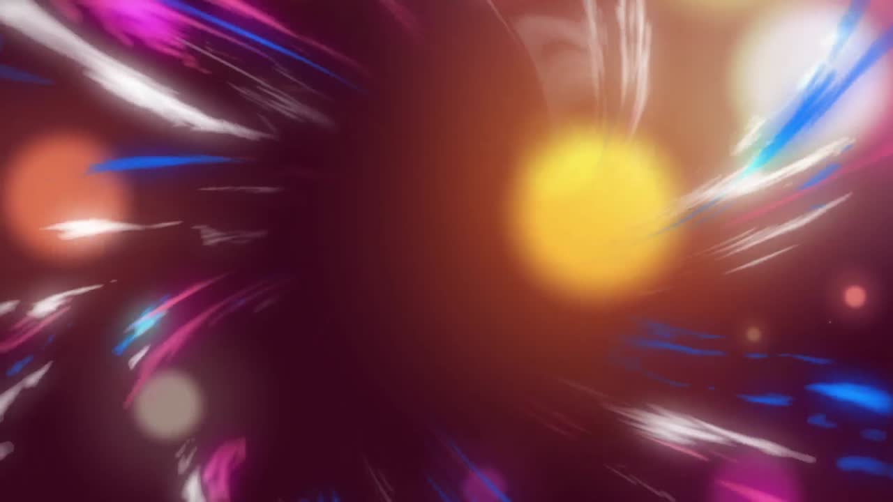 animación de luces azules, rosadas y blancas que se mueven sobre puntos de luz blancos y amarillos de bokeh